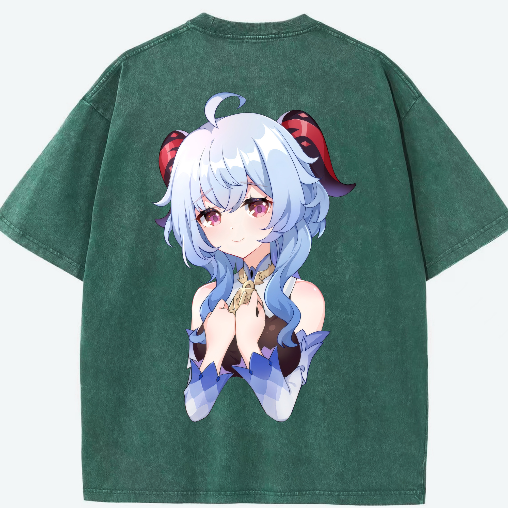 げんし神 甘雨 かんう genshin Ganyu 綿100% ヴィンテージ風 半袖Tシャツ（背面プリント）